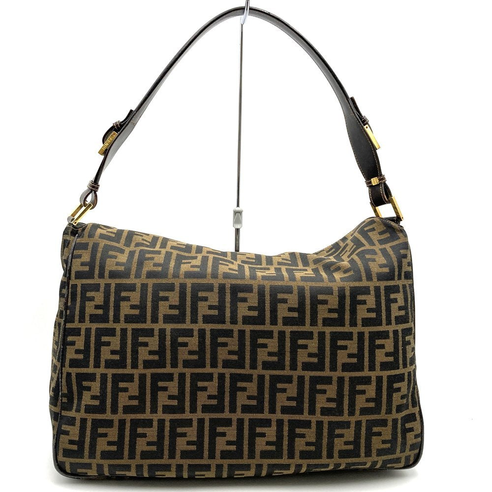 Fendi Zucca A4-sized shoulder bag with FF logo, one-shoulder style, nylon canvas, brown