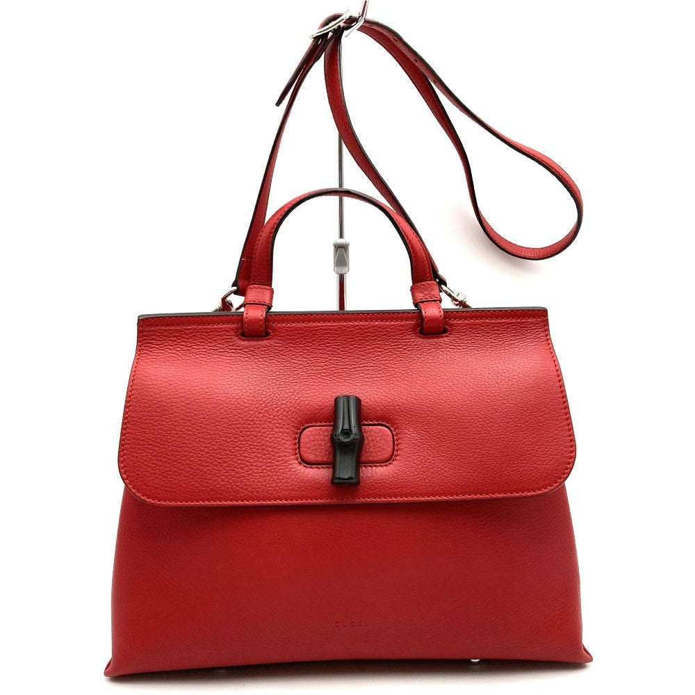 Gucci 392013 Handbag/Shoulder Bag 2-Way Bamboo Red Leather