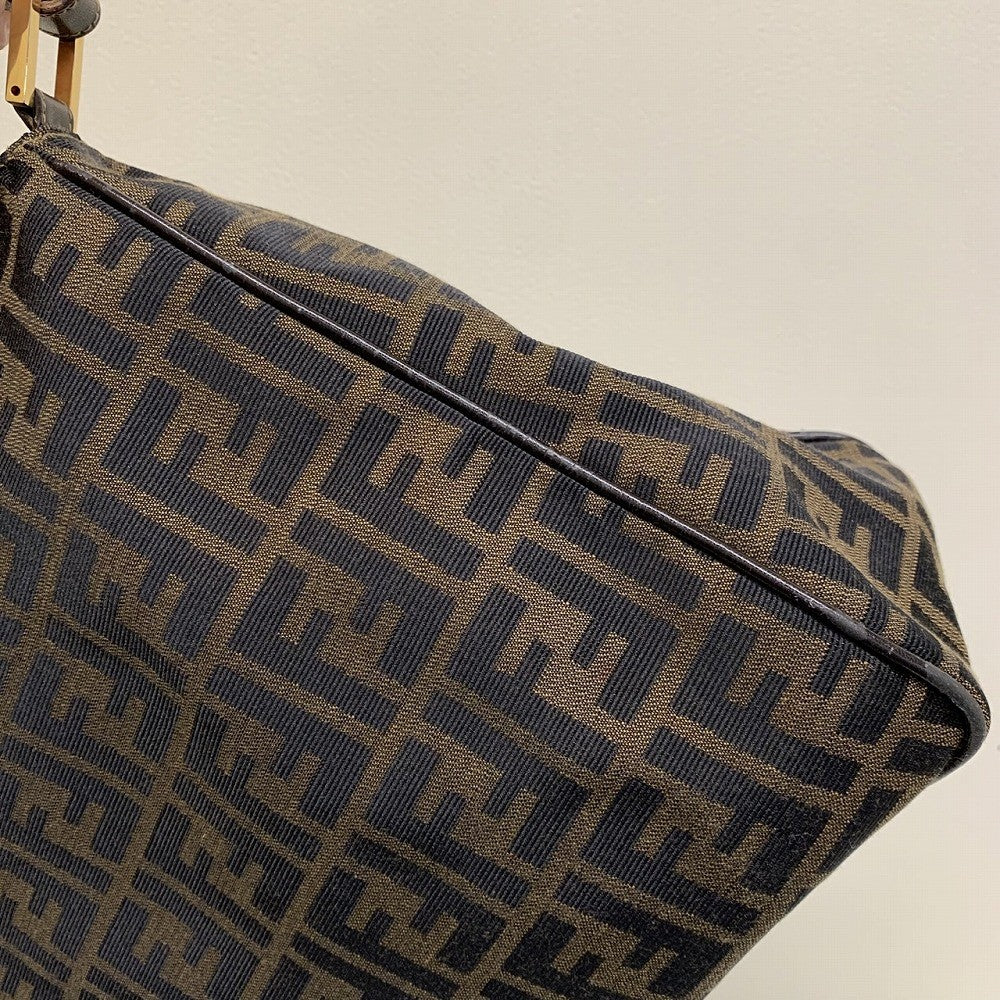 Fendi Zucca A4-sized shoulder bag with FF logo, one-shoulder style, nylon canvas, brown