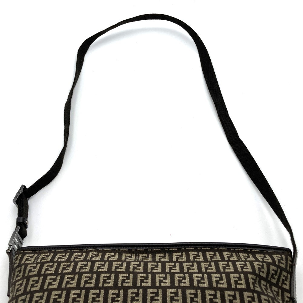 Fendi Zucchino Shoulder Bag, No Gusset, Crossbody Bag, Brown Canvas and Leather