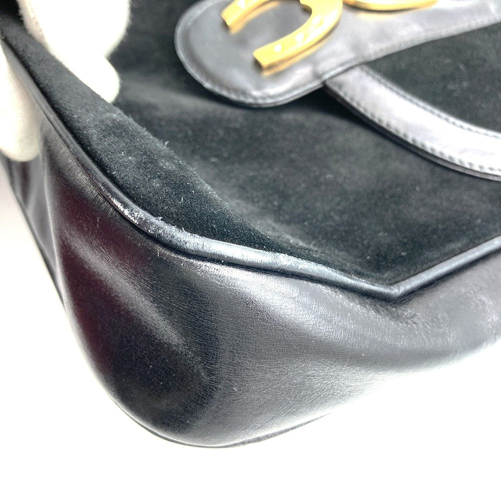 Vintage Gucci Horseshoe Shoulder Bag in Black Suede/Leather. High-End Brand.