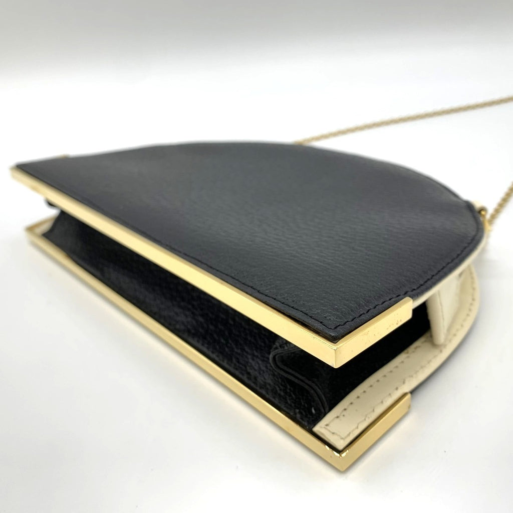 Fendi 2321 26814 Crossbody/Shoulder Chain Bag, Thin Mini Bag, Half Moon, Black/White, Black/Leather