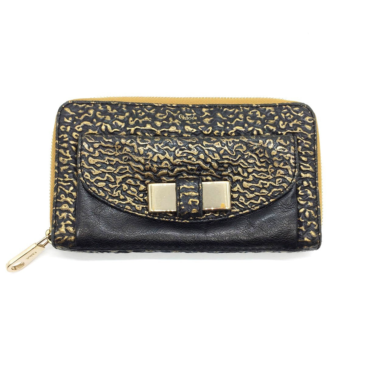 Chloe Lily Long Wallet with Zip-Around Ribbon and Leather in Black and Gold