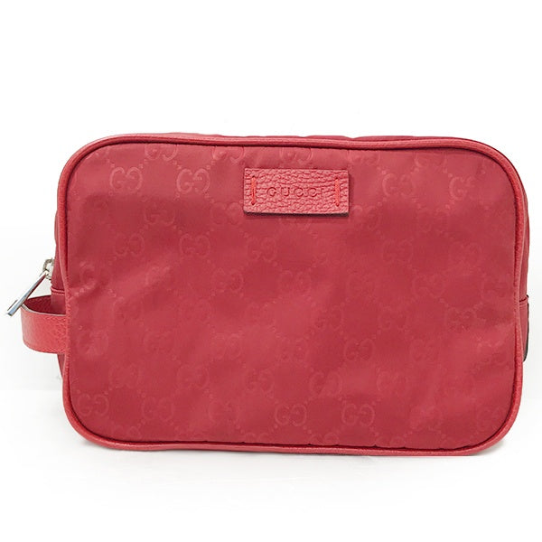 Pre-owned Gucci 510338 GG Line Second Bag Pouch in Red Nylon/Leather