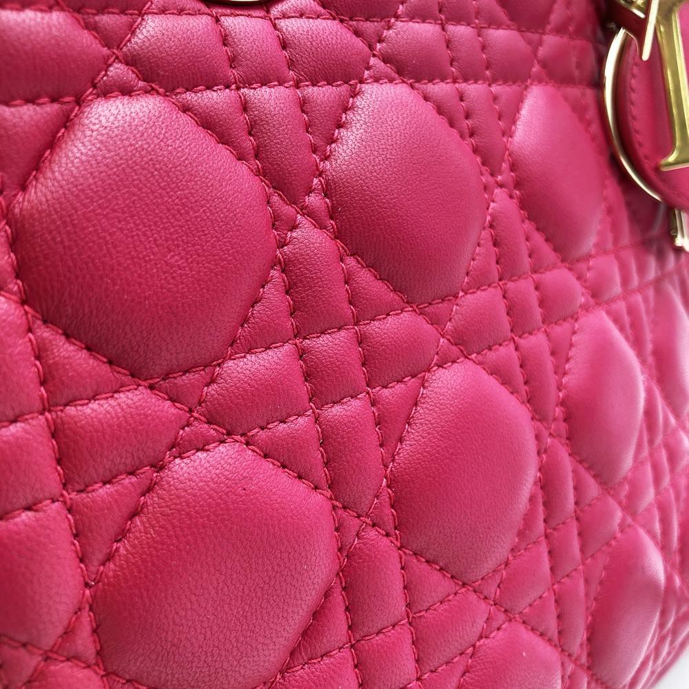 Dior Lady Dior Medium 2-Way Shoulder Bag/Handbag in Pink Leather with Gold Hardware