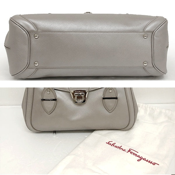 Salvatore Ferragamo shoulder bag in metallic silver and gray leather, DH-21 A234, for women.