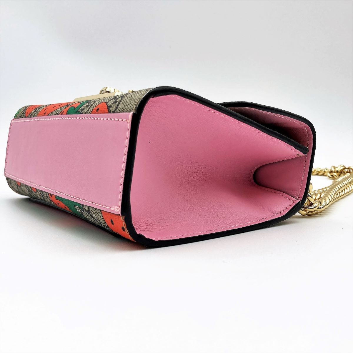 Gucci 409487 Shoulder Bag GG Supreme Strawberry Pattern Strawberry Red Pink Gold
