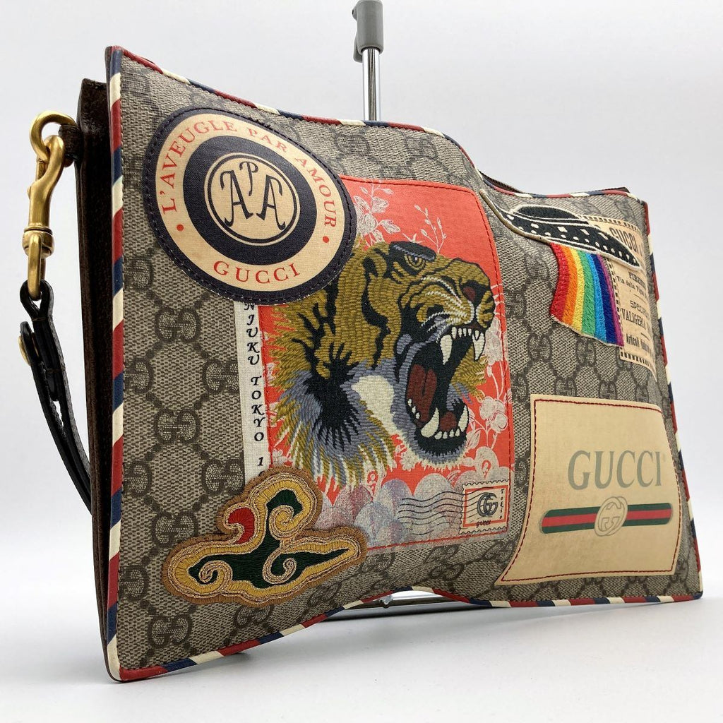 Gucci 473915 Courier Clutch Bag with GG Supreme Multi-Patch PVC in Multicolor