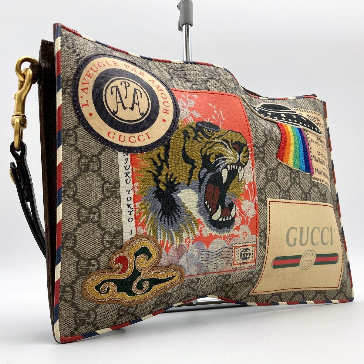 Gucci 473915 Courier Clutch Bag with GG Supreme Multi-Patch PVC in Multicolor