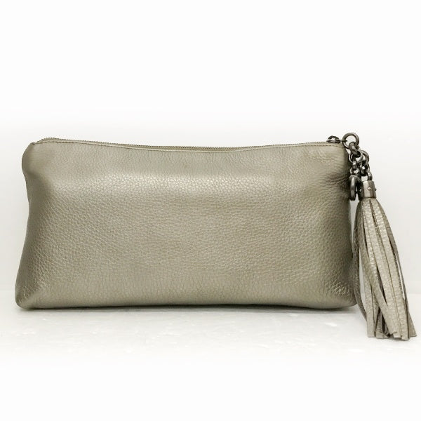 Gucci 310293 Clutch Bag, Pouch, Second Bag, Tassel, Gold Metallic Leather Party Bag