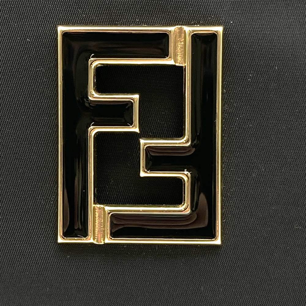 Fendi 06 11 15328 982 Shoulder Bag with FF Logo, Nylon/Leather, Black