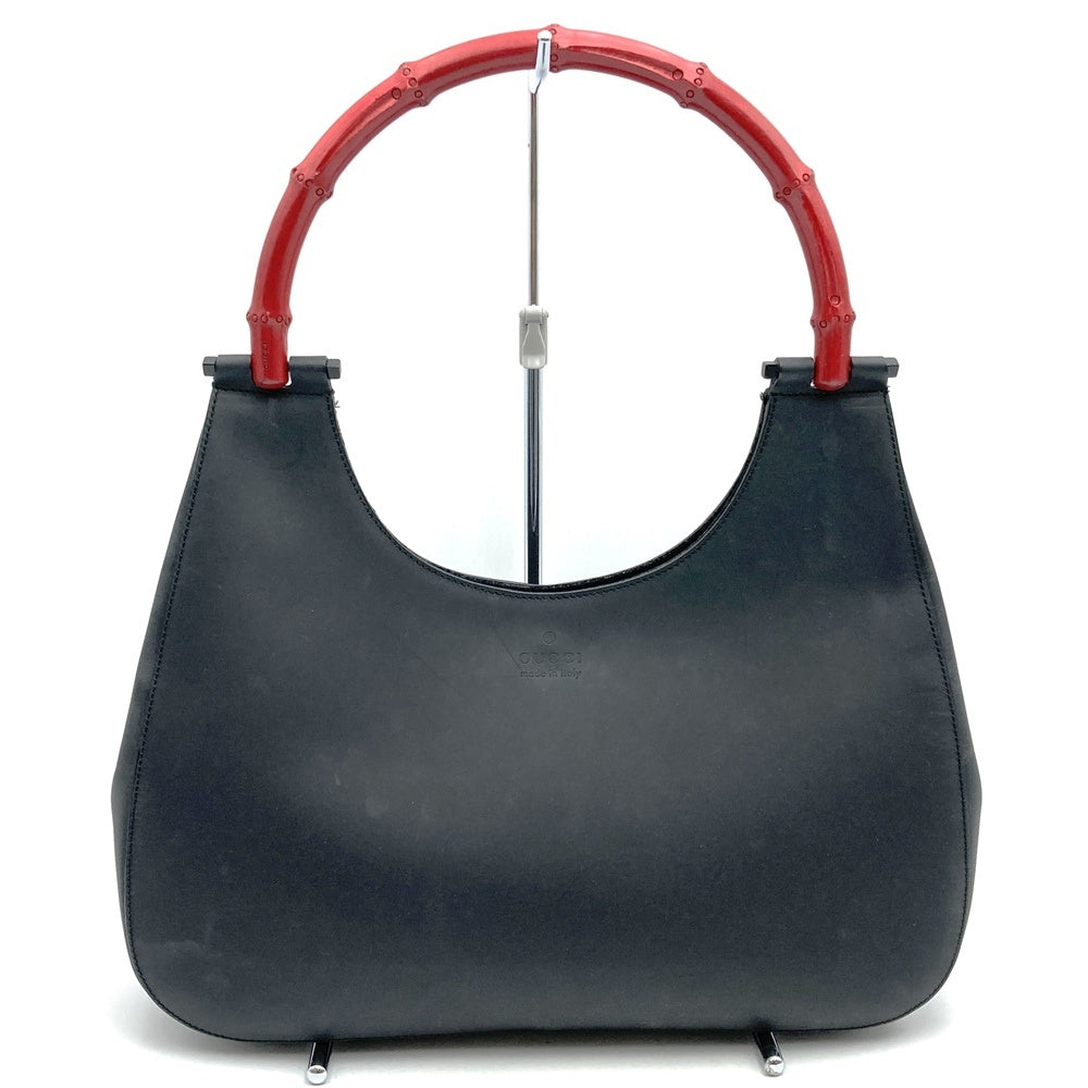 Gucci 001 3739 One-Shoulder Leather/Bamboo Shoulder Bag in Black/Red