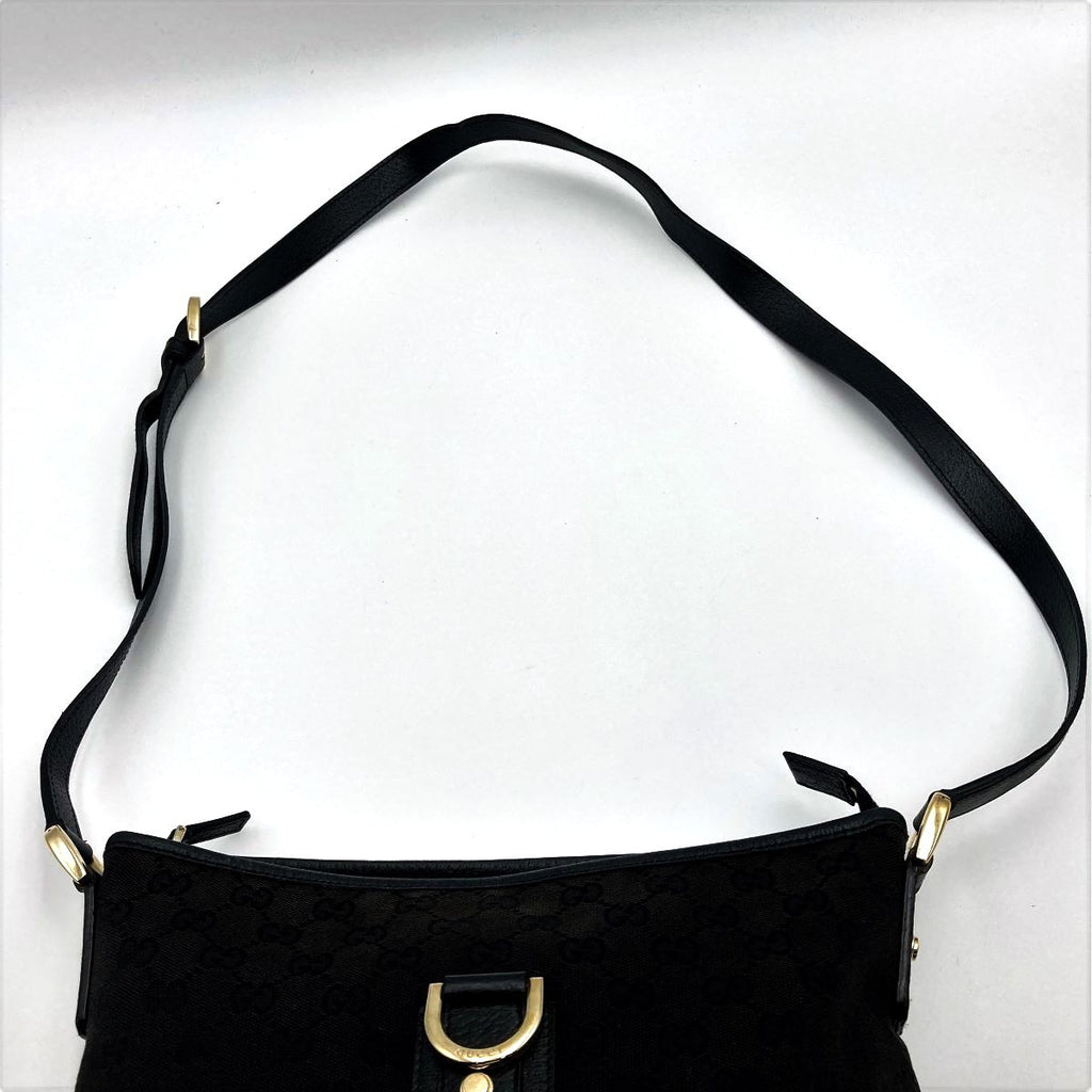 Gucci 131326 Crossbody Shoulder Bag, GG Canvas and Leather, Abbey Line, Thin, Square, Black