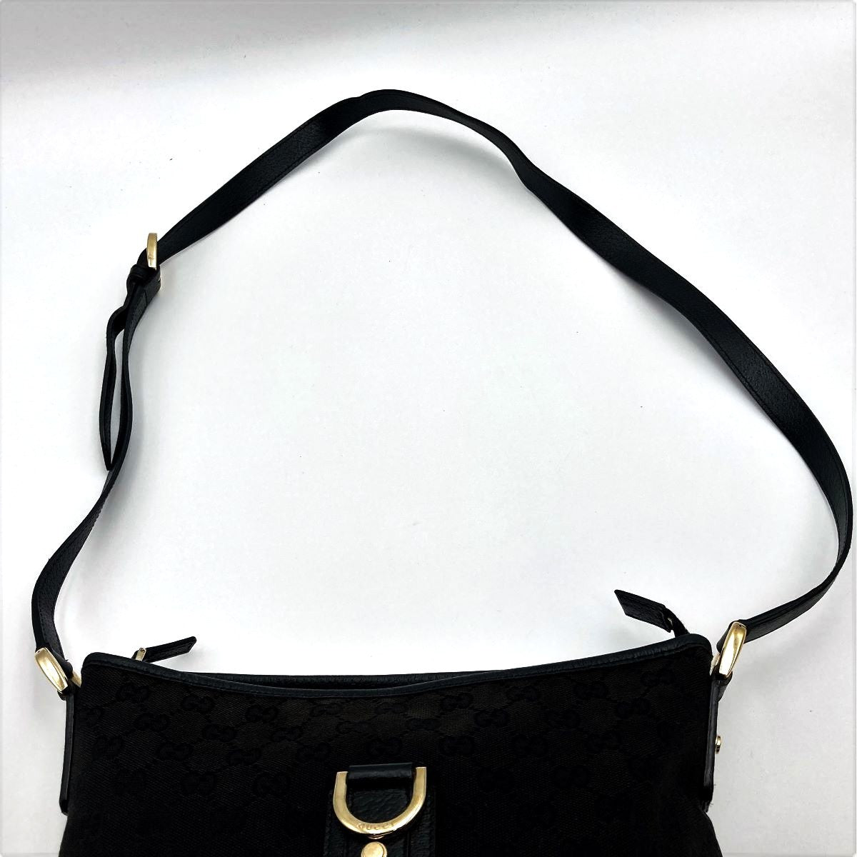 Gucci 131326 Crossbody Shoulder Bag, GG Canvas and Leather, Abbey Line, Thin, Square, Black
