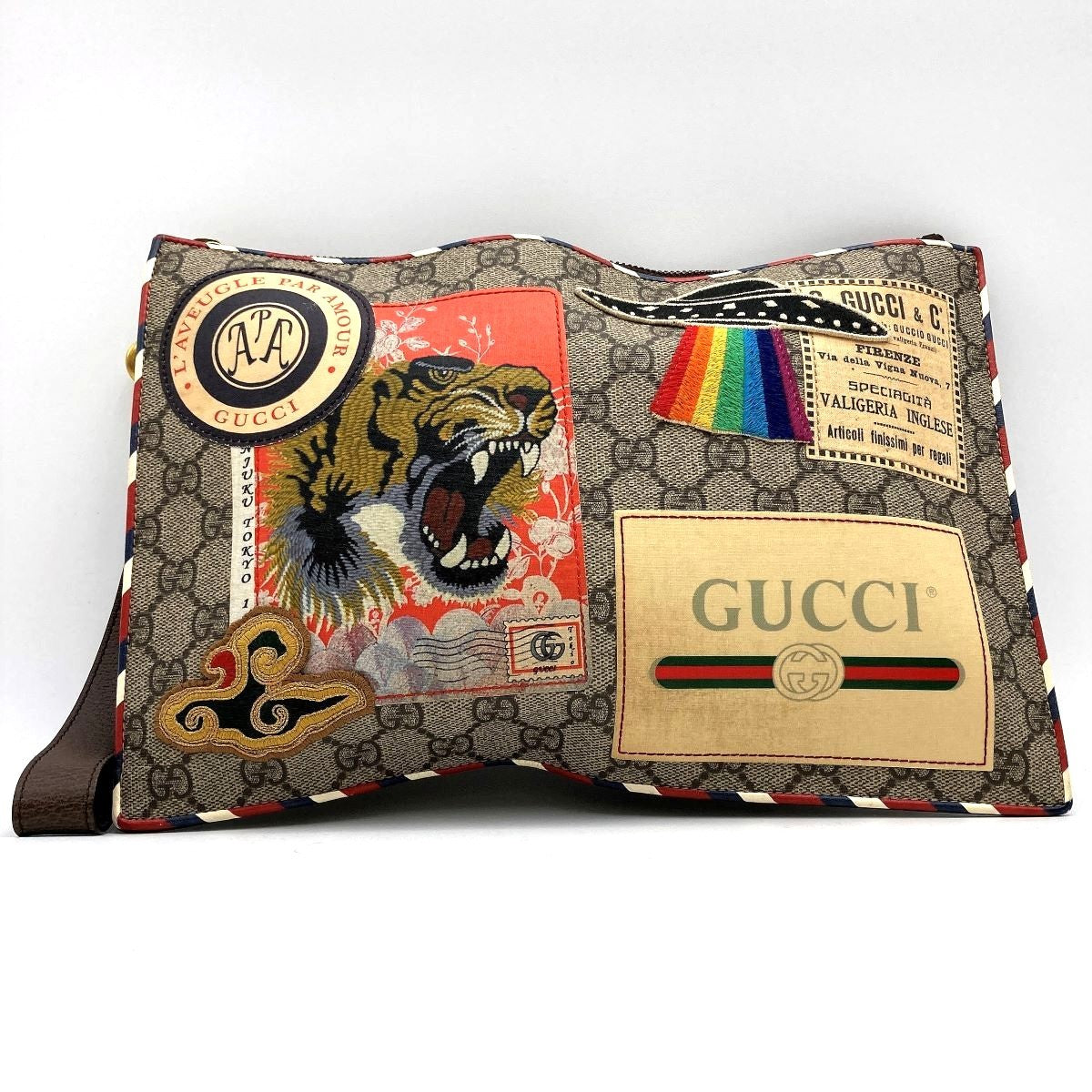 Gucci 473915 Courier Clutch Bag with GG Supreme Multi-Patch PVC in Multicolor