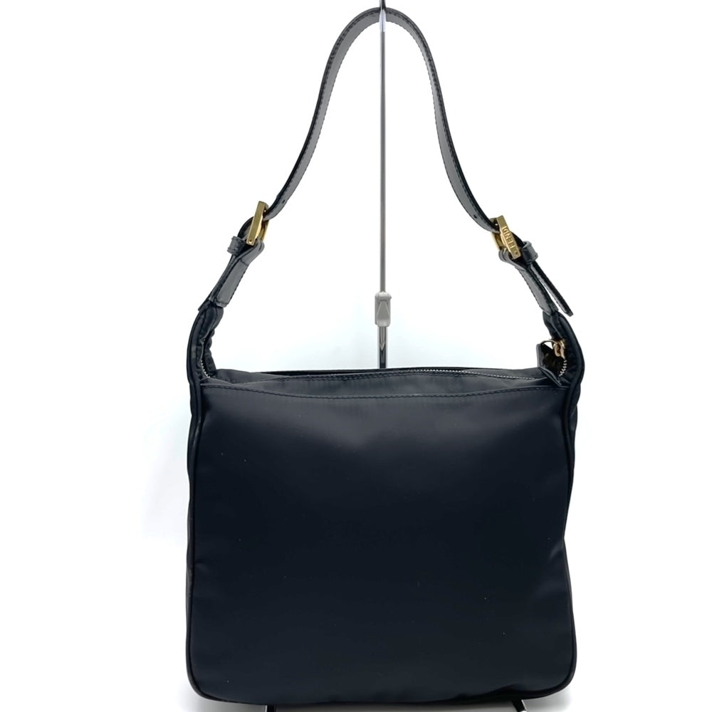 Fendi 06 11 15328 982 Shoulder Bag with FF Logo, Nylon/Leather, Black