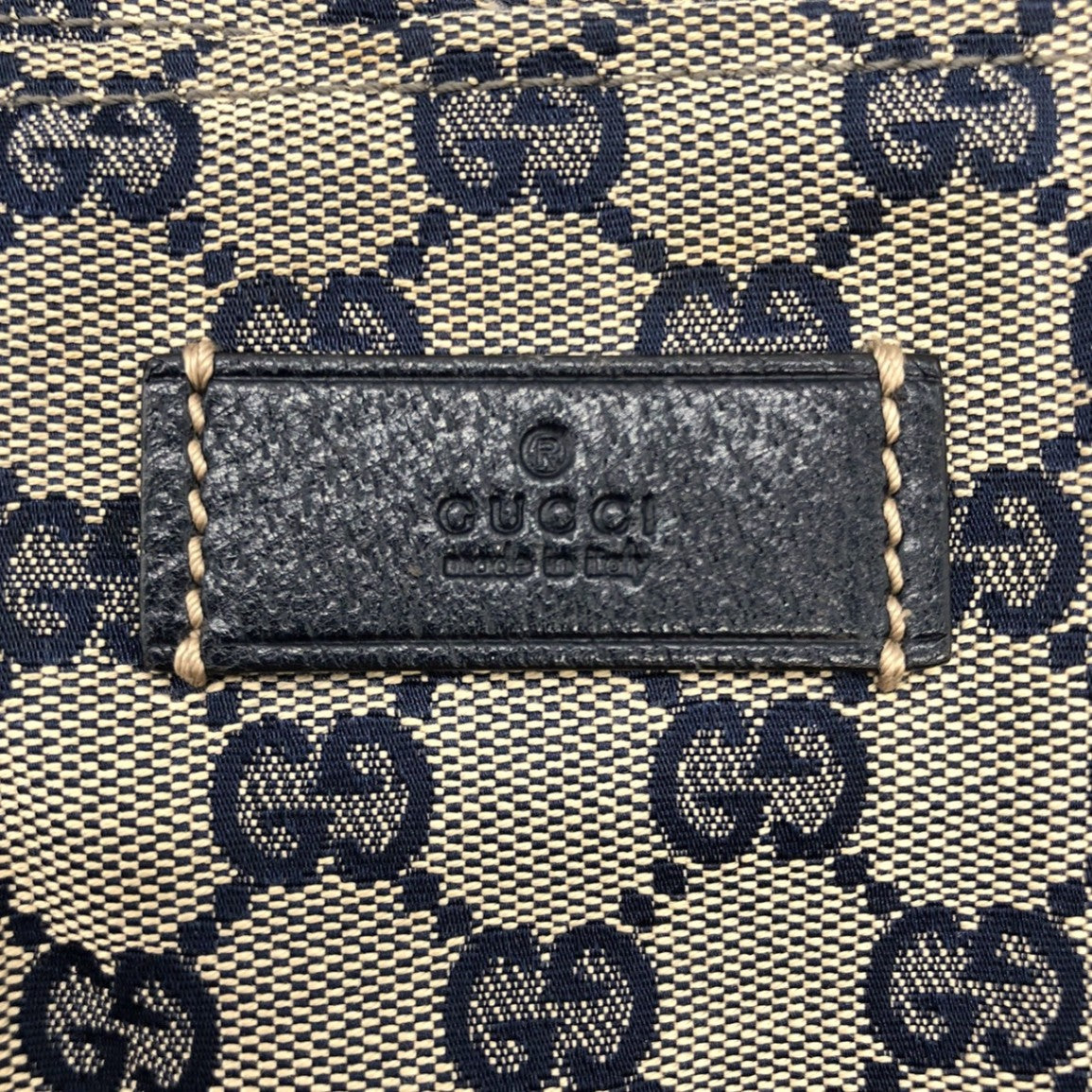 Gucci 131230 Tote Bag Navy Blue GG Canvas/Leather Sherry Line