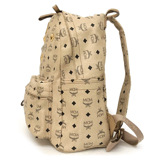MCM Backpack/Daypack Bag in Visetos Studded Leather Beige for Women, Perfect for School