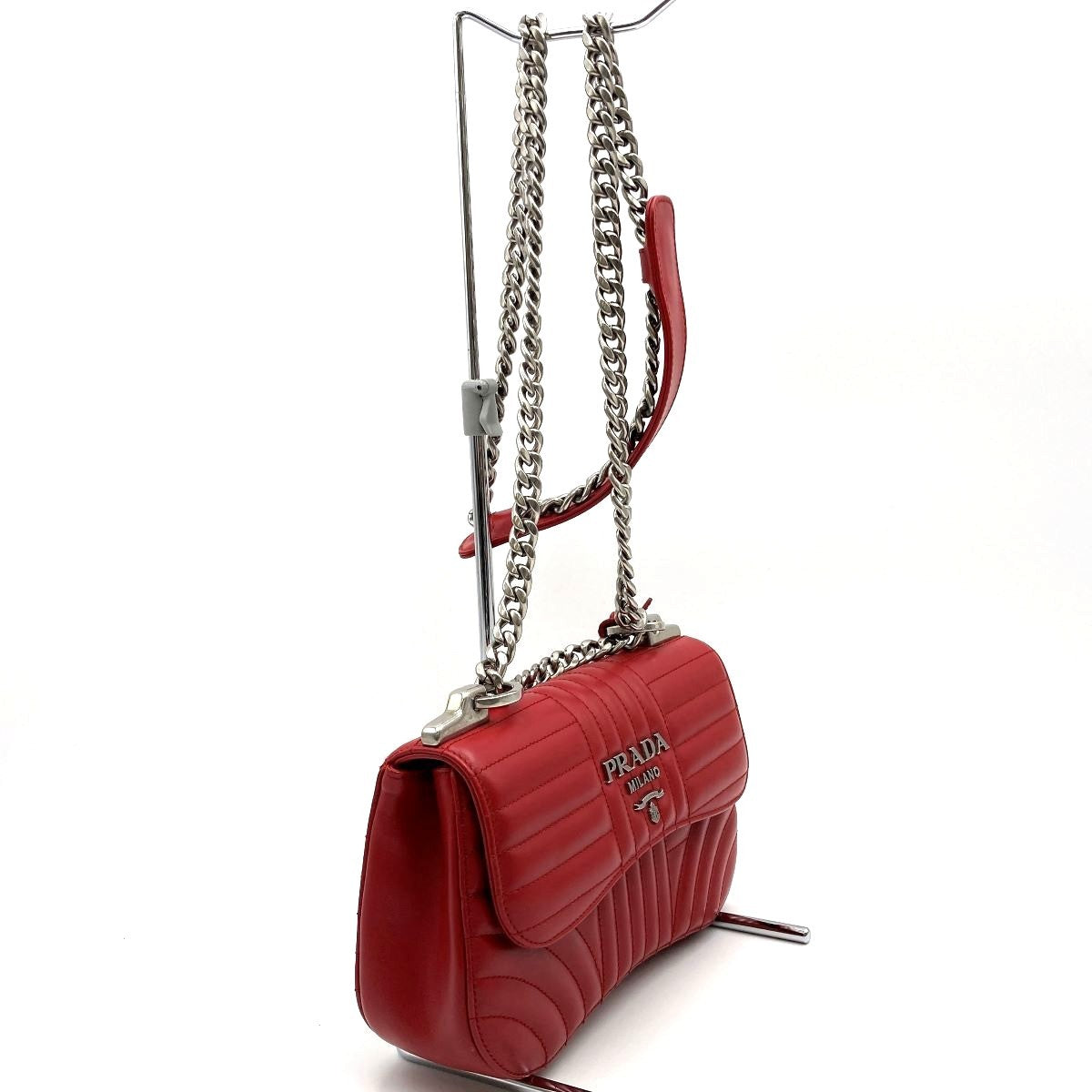 Prada Diagram Chain Shoulder Bag in Red Leather with Mini Pouch (Mirror)