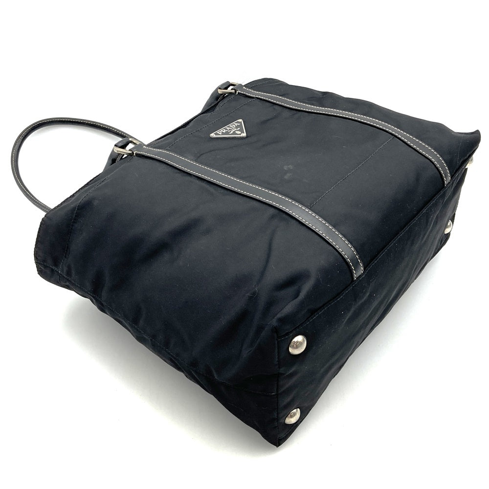 Prada handbag tote bag with triangle logo in nylon/leather, black