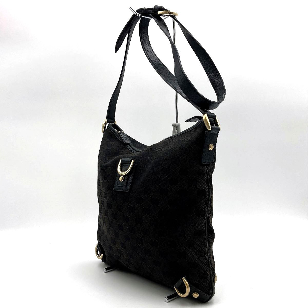 Gucci 131326 Crossbody Shoulder Bag, GG Canvas and Leather, Abbey Line, Thin, Square, Black