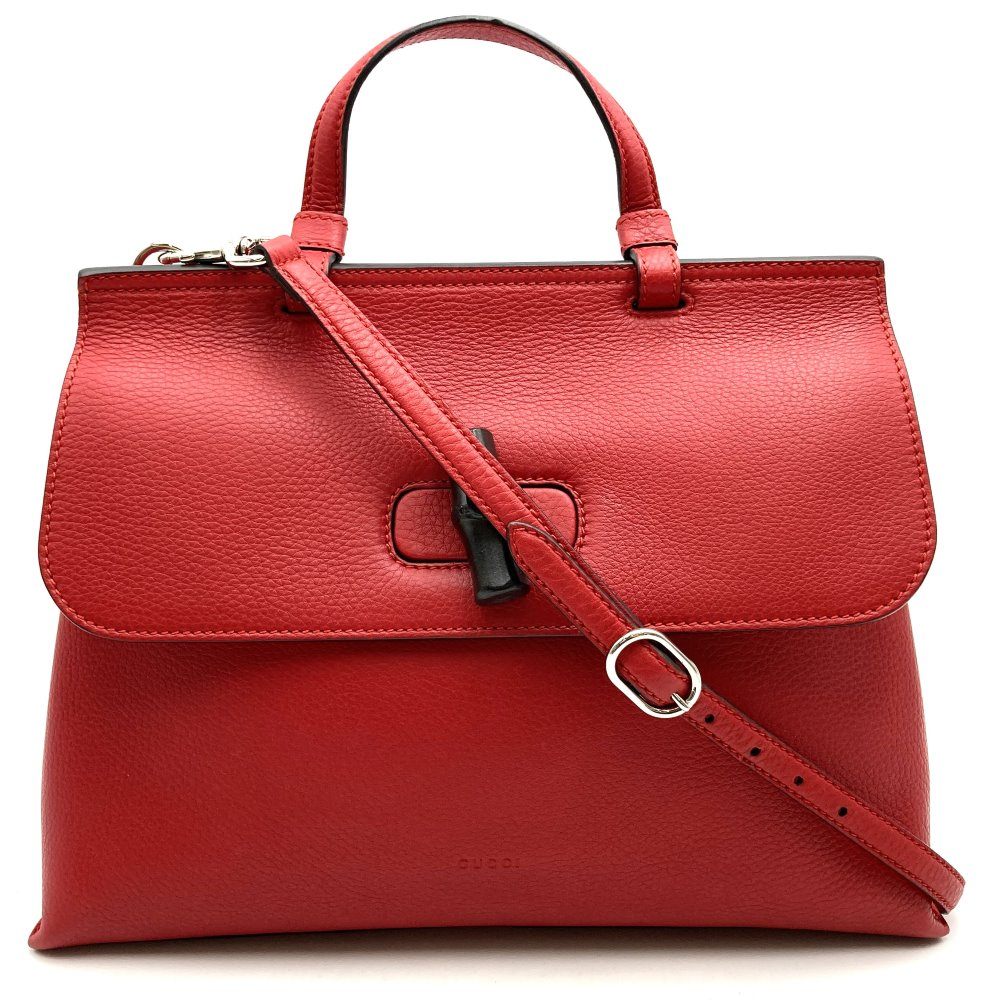 Gucci 392013 Handbag/Shoulder Bag 2-Way Bamboo Red Leather