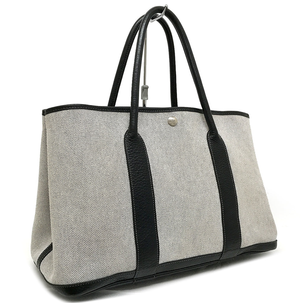 Hermès Garden Party PM Tote Bag Shoulder Bag Toile H Leather Light Gray x Black □C Stamp 1999
