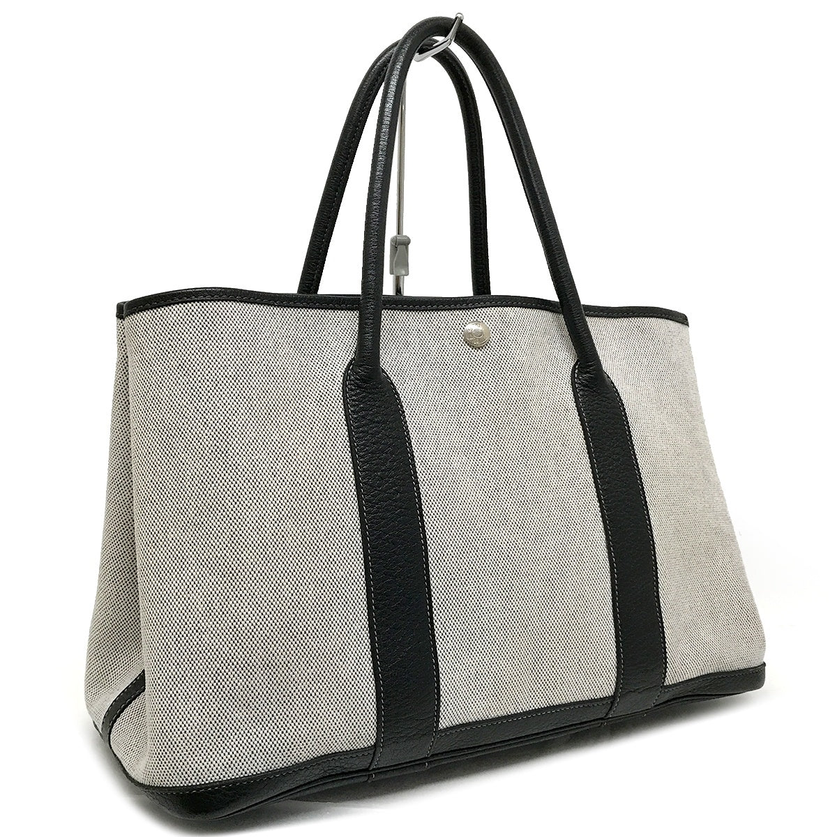 Hermès Garden Party PM Tote Bag Shoulder Bag Toile H Leather Light Gray x Black □C Stamp 1999