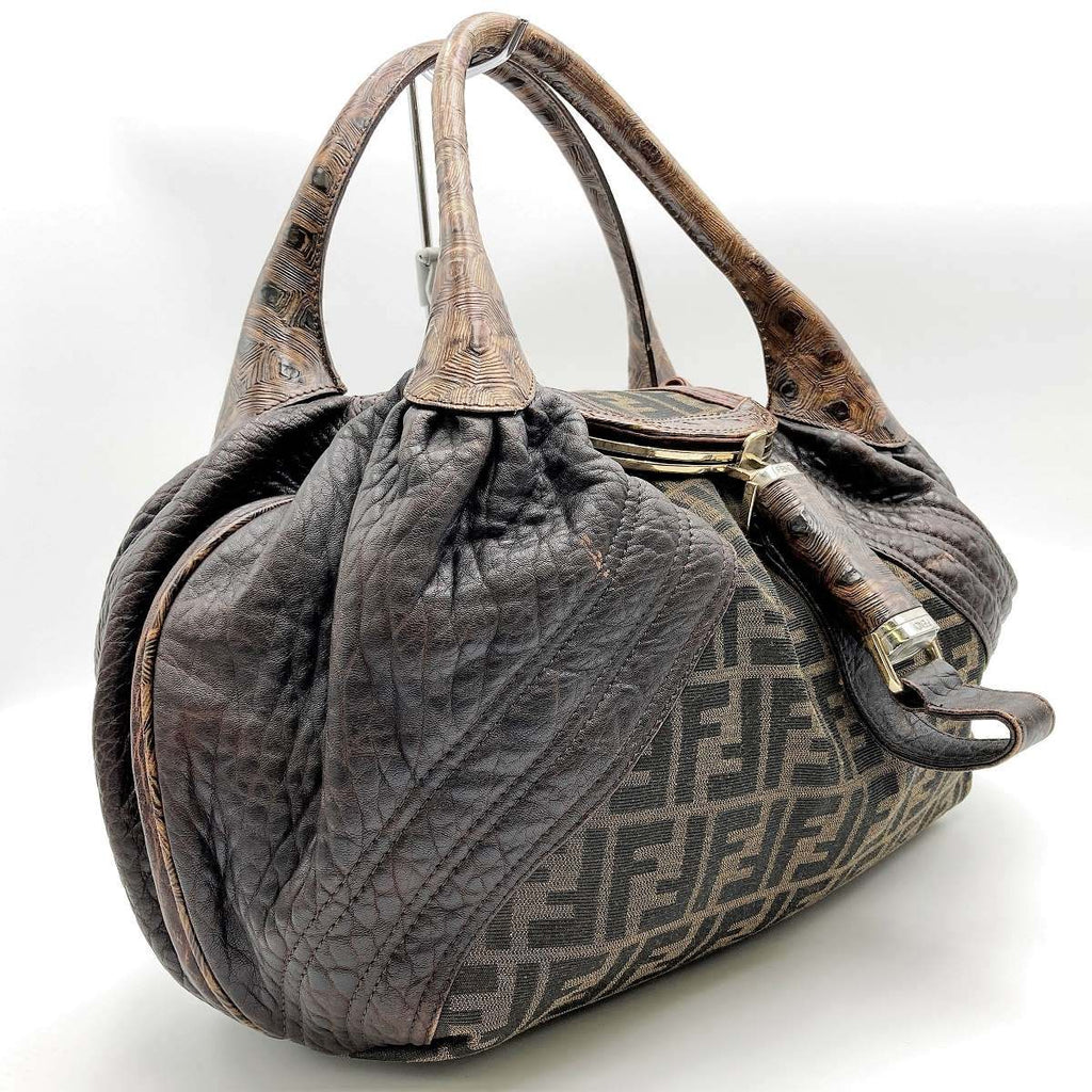Fendi 8BR511 Spy Bag Handbag in Vintage Zucca Canvas and Leather, Brown