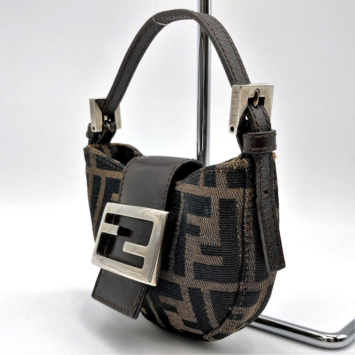 Fendi Zucca Mini Mamma Bucket Mini Croissant Mini Handbag Pouch Nylon Brown