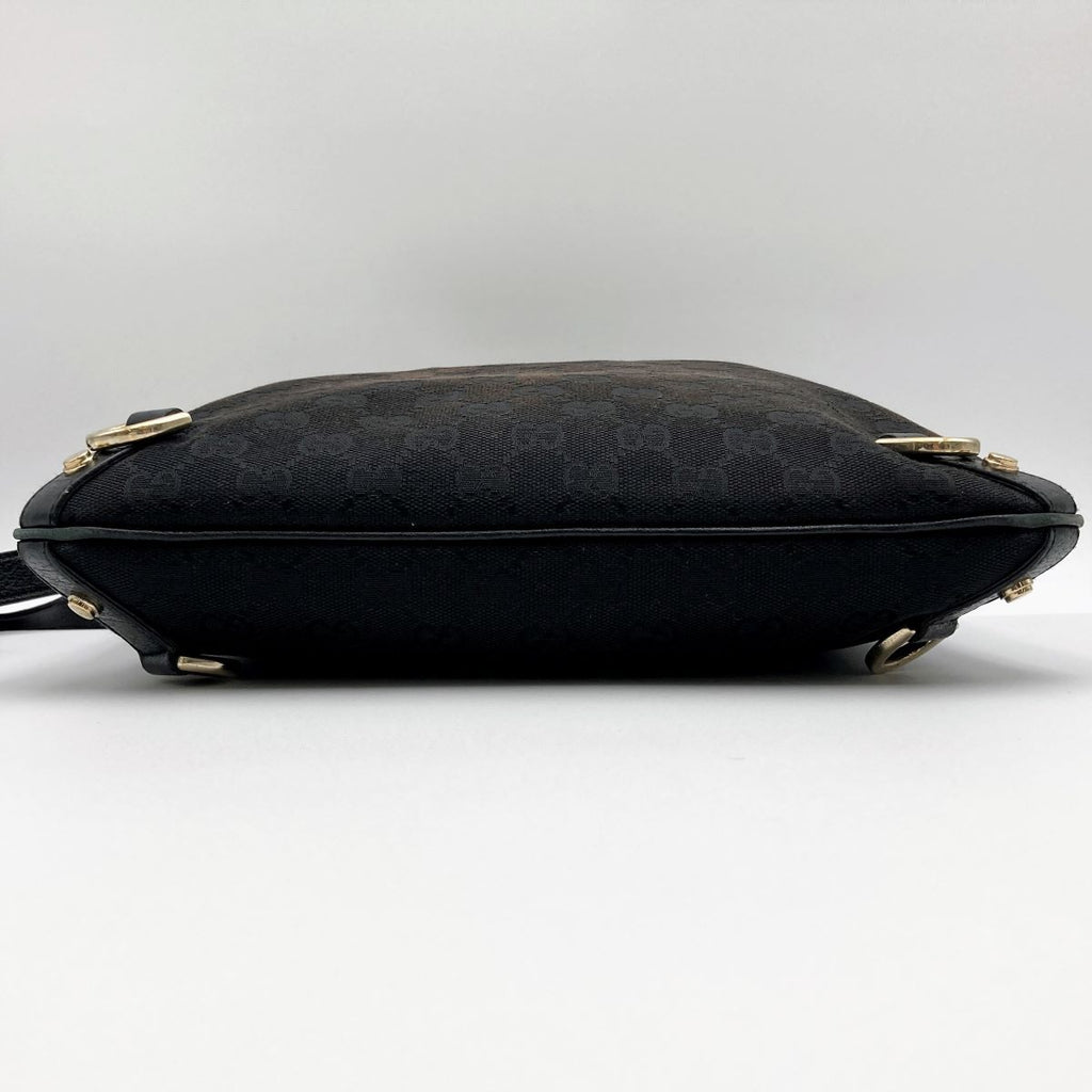 Gucci 131326 Crossbody Shoulder Bag, GG Canvas and Leather, Abbey Line, Thin, Square, Black