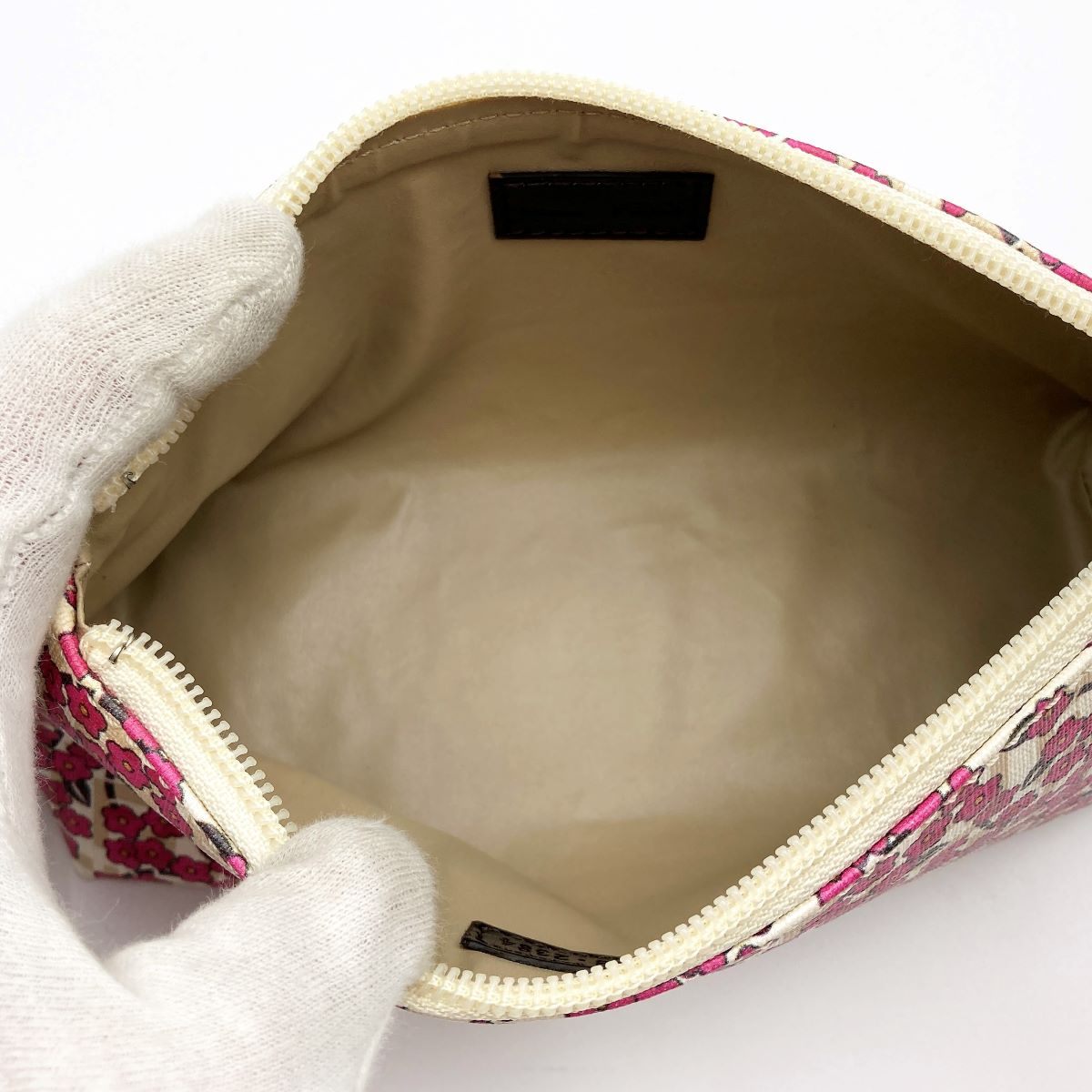 Rare /// Fendi 7N0038 Makeup Pouch Zucchino Floral Print Beige Pink