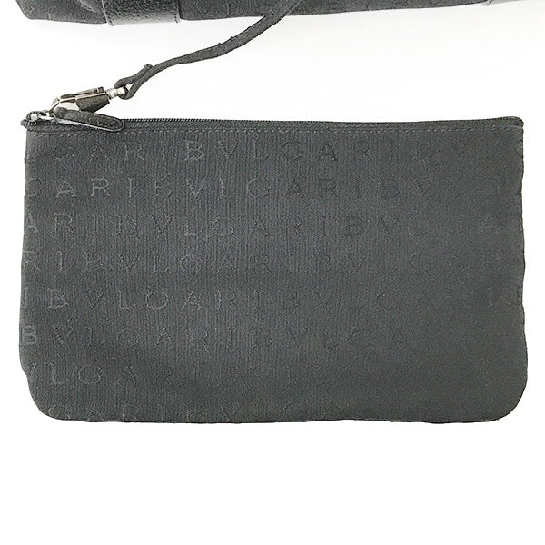 Bvlgari bag handbag tote bag black canvas and leather with pouch and logo