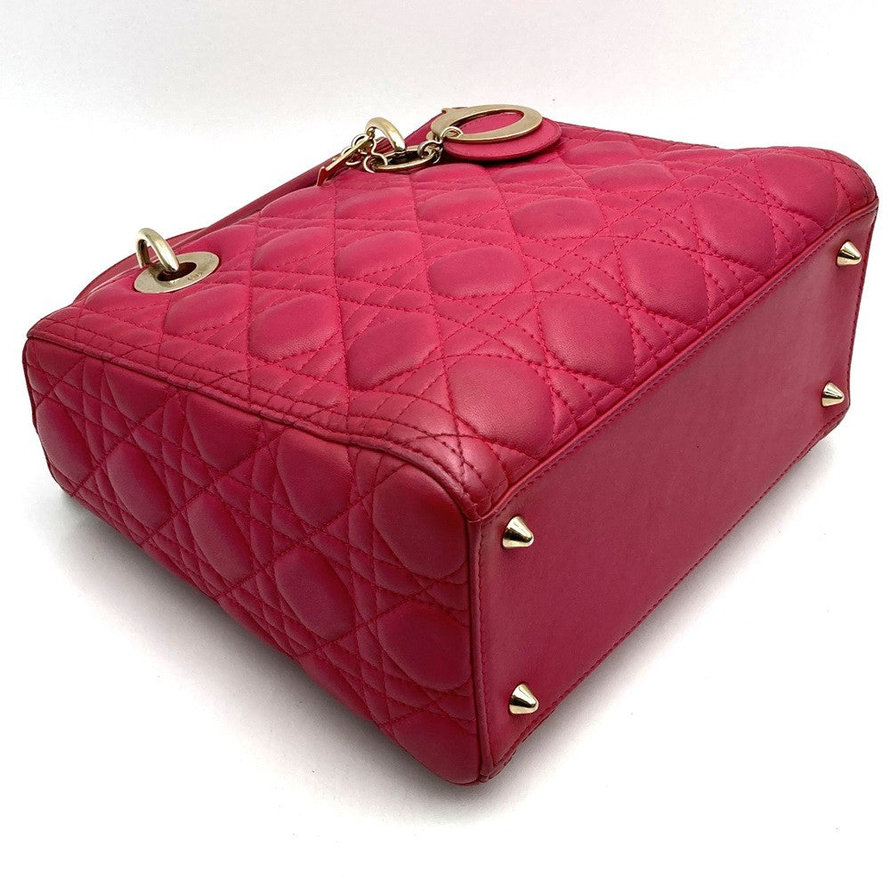 Dior Lady Dior Medium 2-Way Shoulder Bag/Handbag in Pink Leather with Gold Hardware