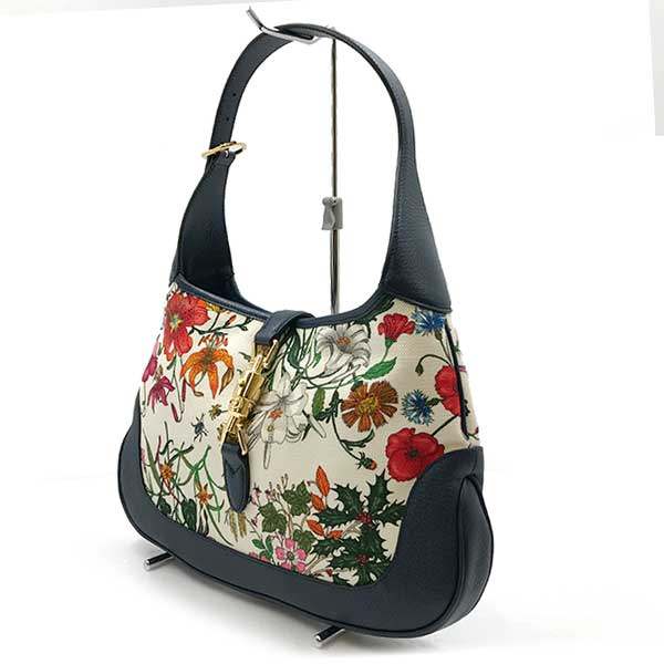 Gucci New Jackie Flora 550152 Shoulder Bag, One-Handle Canvas, Navy, Floral Print