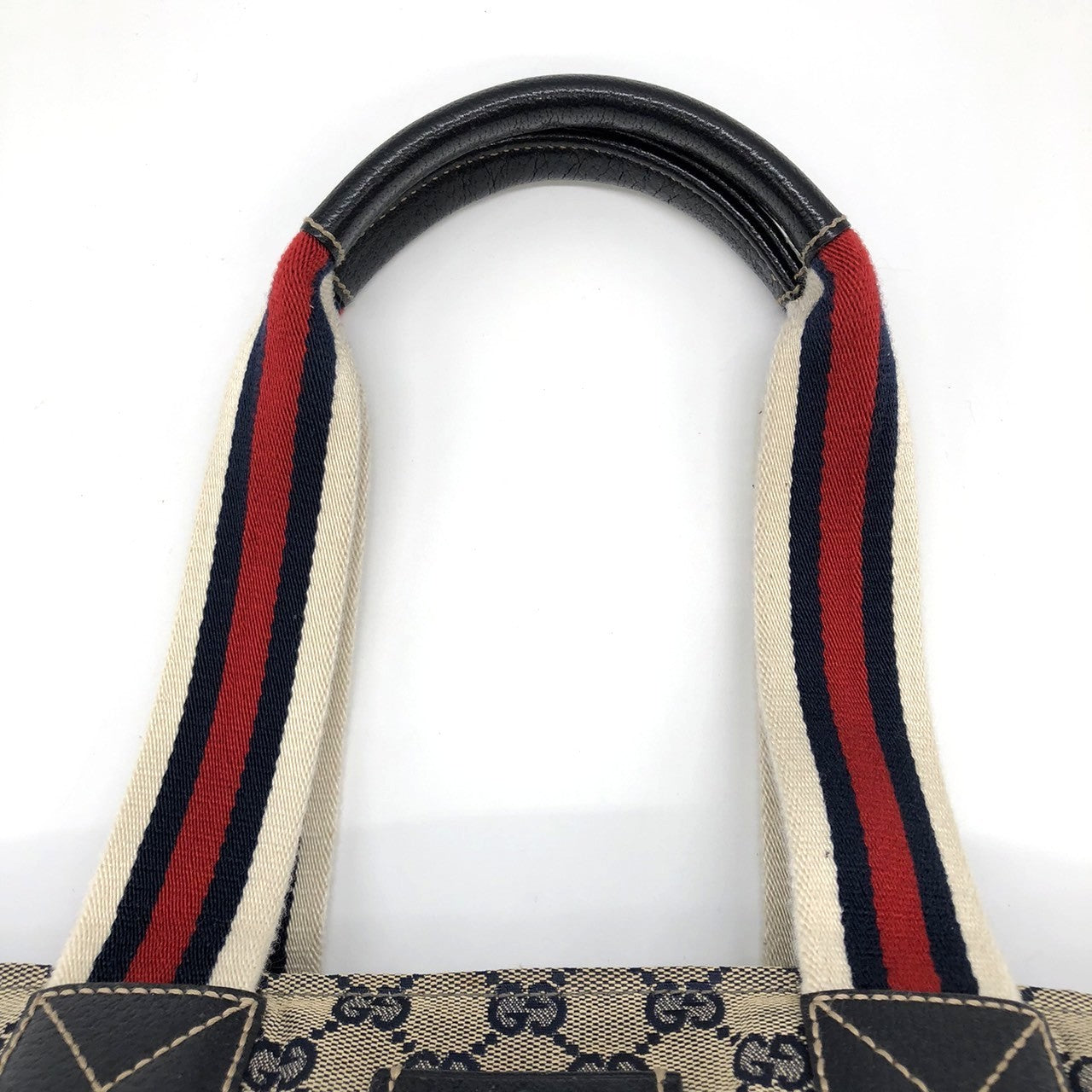 Gucci 131230 Tote Bag Navy Blue GG Canvas/Leather Sherry Line
