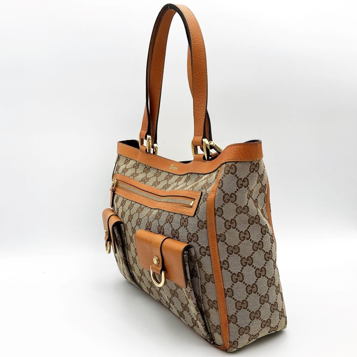 Gucci 146247 Tote Bag GG Canvas Leather Brown Beige