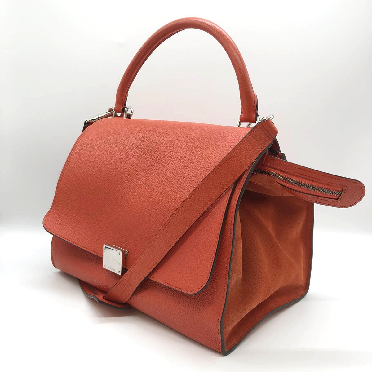 Celine Trapeze Medium 2-Way Handbag/Shoulder Bag Leather Red/Orange