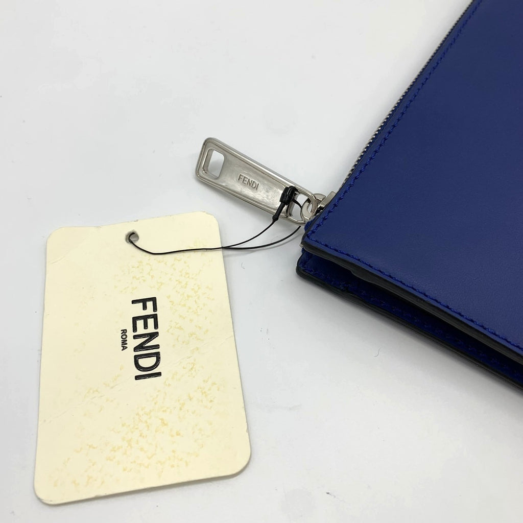 Fendi 7VA350 Vocabulary Clutch Bag THINK Second Bag Pouch Blue Leather