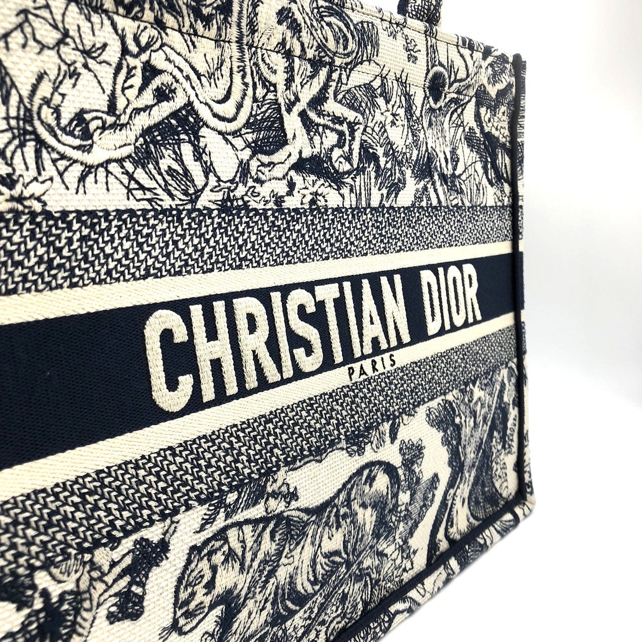 Christian Dior Book Tote Medium Toile de Jouy Sauvage Tote Bag in Navy Blue Tiger Canvas