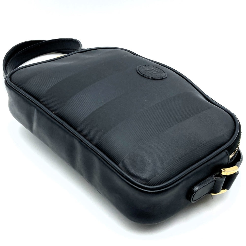 Fendi Pecan Shoulder Bag in PVC/Leather, Black Vertical Stripes