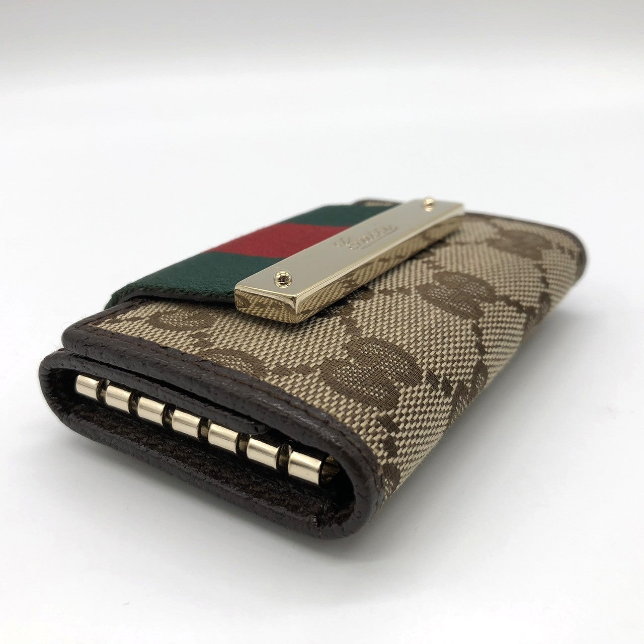 Gucci 181673 Key Case, Brown GG Canvas/Leather, Sherry Line