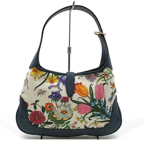 Gucci New Jackie Flora 550152 Shoulder Bag, One-Handle Canvas, Navy, Floral Print