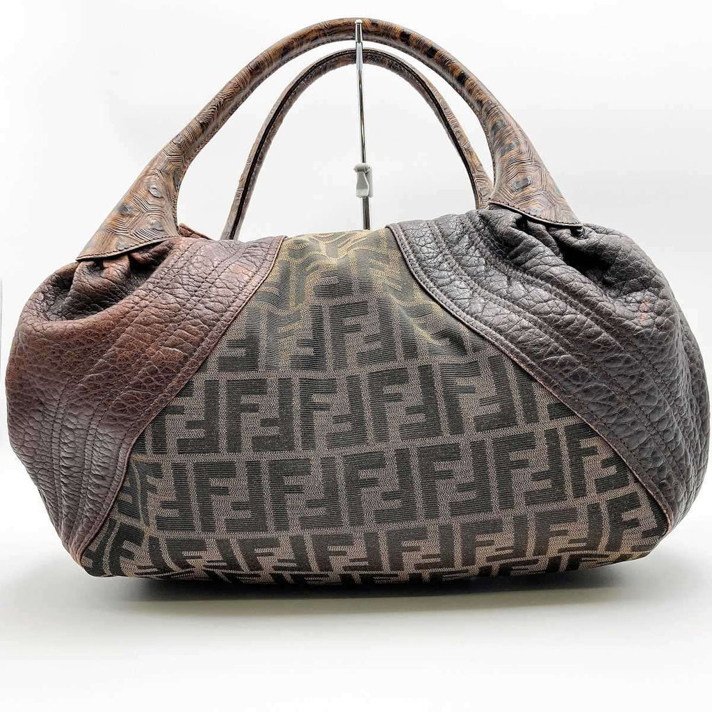 Fendi 8BR511 Spy Bag Handbag in Vintage Zucca Canvas and Leather, Brown