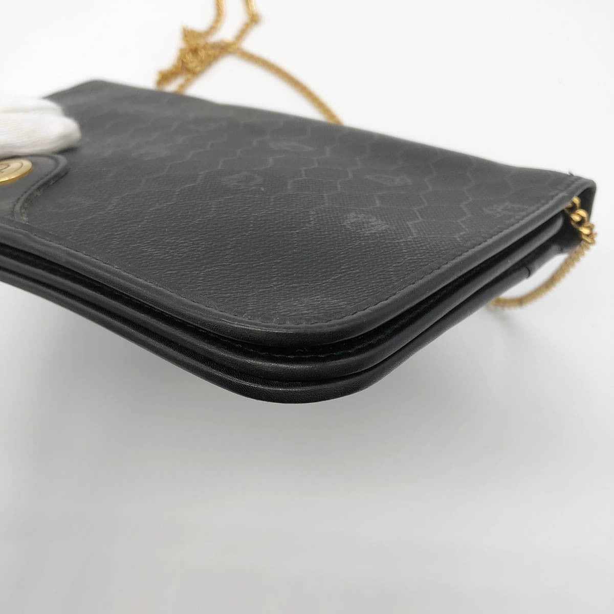 Dior Chain Shoulder Bag PVC Honeycomb Black Gold