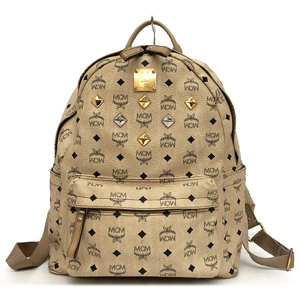 MCM Backpack/Daypack Bag in Visetos Studded Leather Beige for Women, Perfect for School