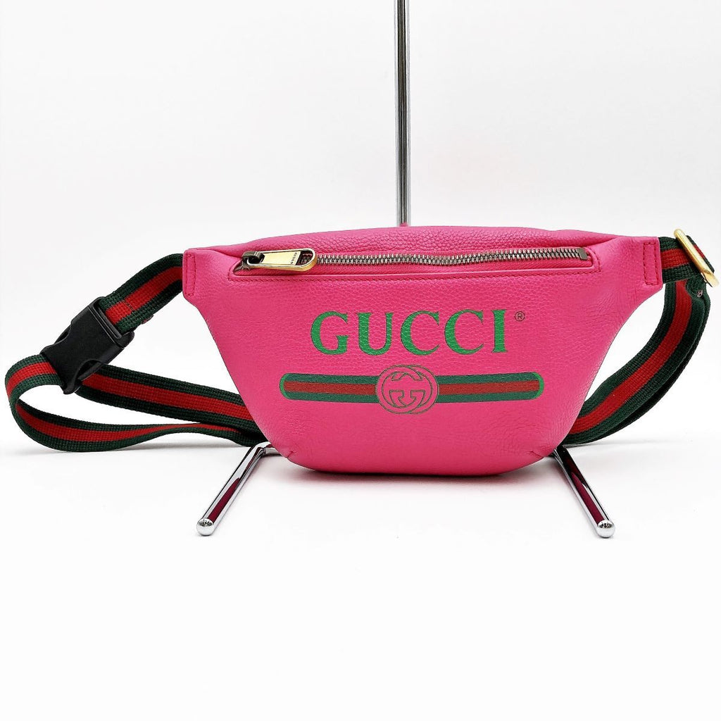 Gucci 527792 Waist Bag, Small Waist Pouch, Logo Print Leather, Pink and Green