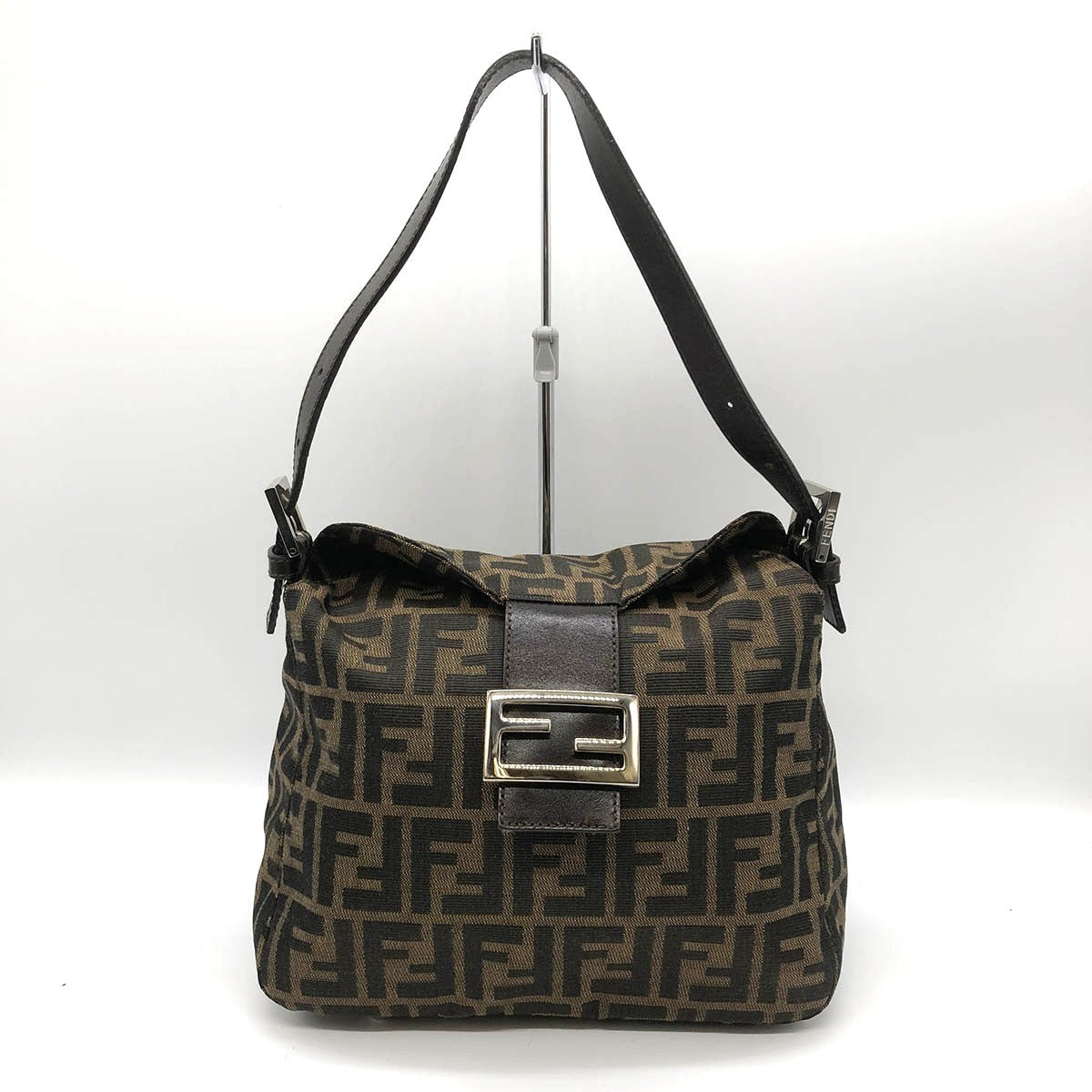 Fendi Mamma Bucket Shoulder Bag in Brown Nylon Canvas with Silver Hardware