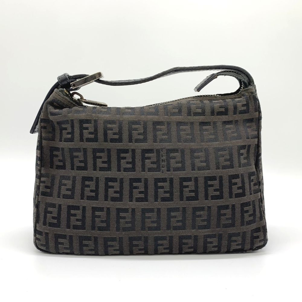 Fendi Zucchino Mini Bag Handbag Canvas Leather Brown Black