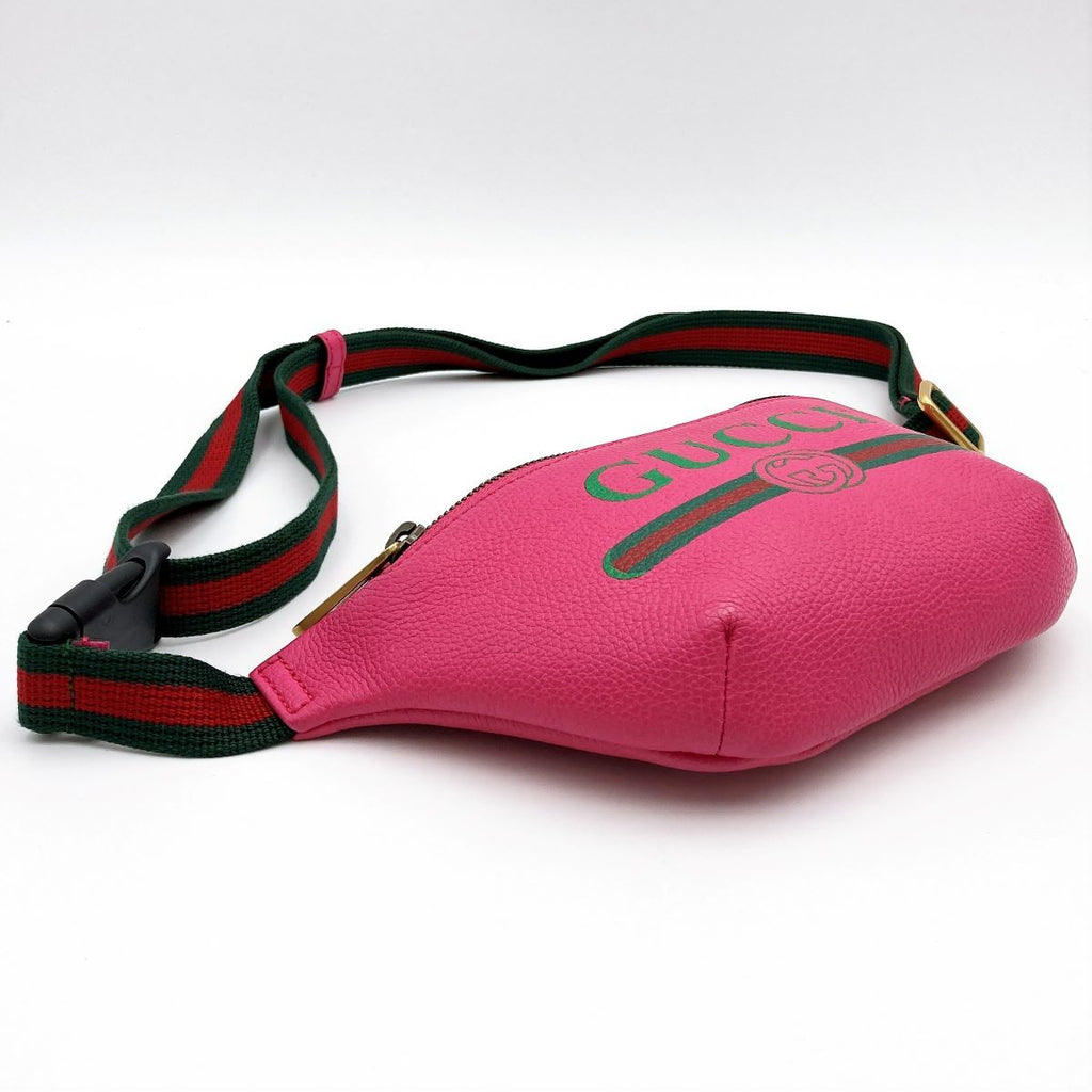 Gucci 527792 Waist Bag, Small Waist Pouch, Logo Print Leather, Pink and Green